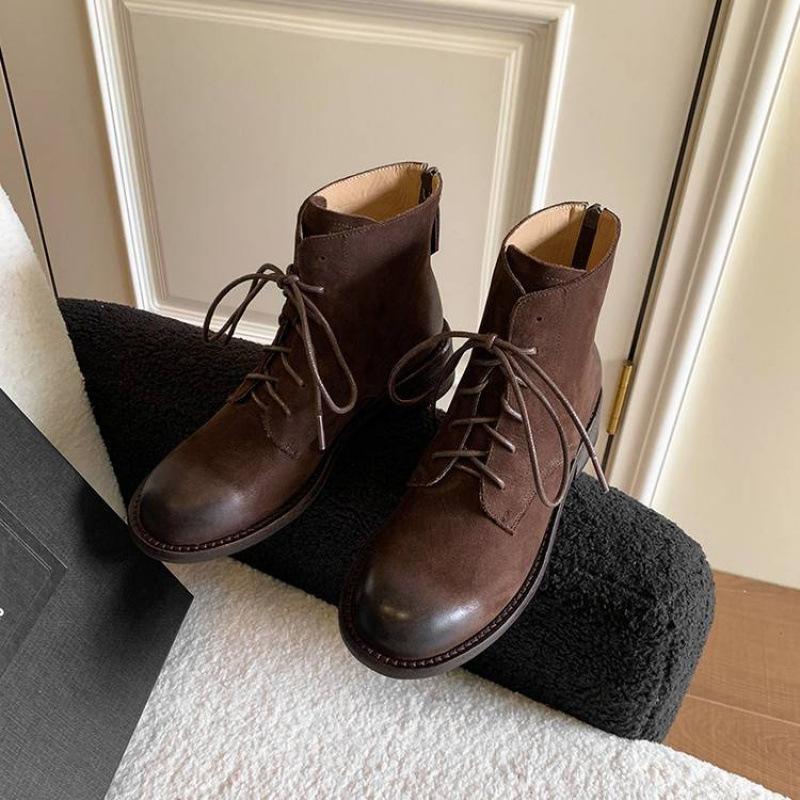 Autumn and winter leather knight boots rear zipper middle heel round head cowhide medium boots new thick-soled large-size women's leather boots