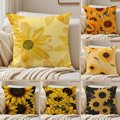 Warm Bright Yellow Sunflowers Fashion Cushion Cover Pillowcase Anti-Dustmite Invisible Zipper Short Plush Sofa Cushion