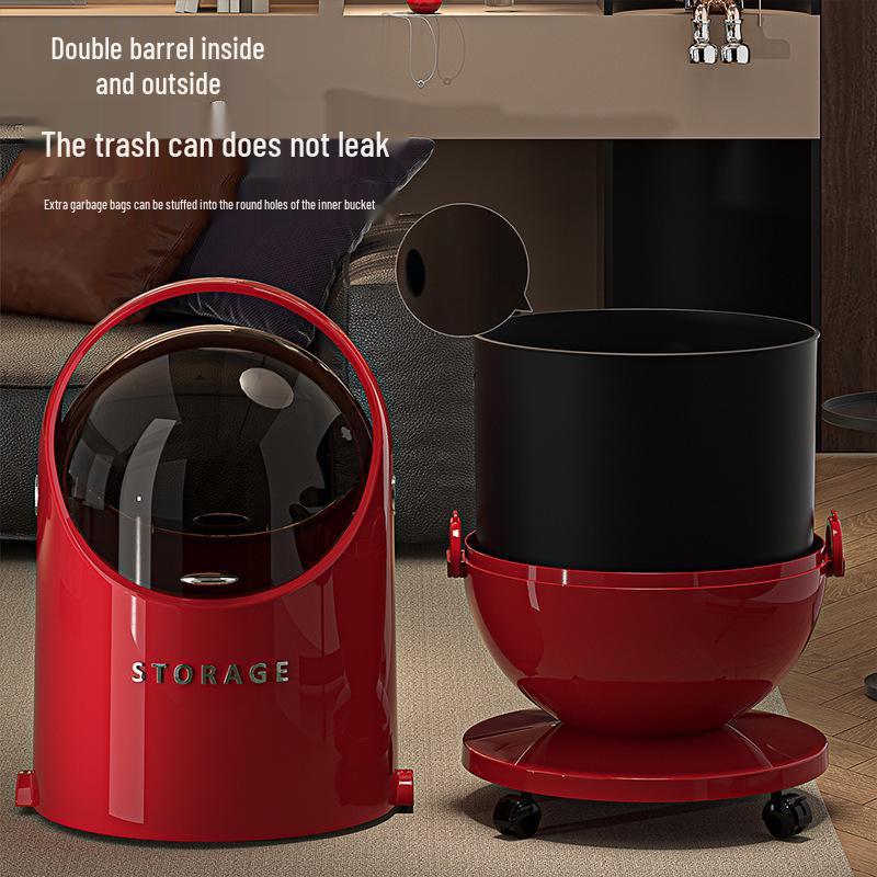 High-End Large Capacity Trash Can with Lid & Wheels for Home: Living Room, Bedroom, Kitchen - No Need To Bend Over, Easily Movable Paper Basket.