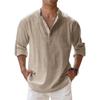Men's Summer Large Size Casual Loose Stand Collar Solid Color Long Sleeve Shirt