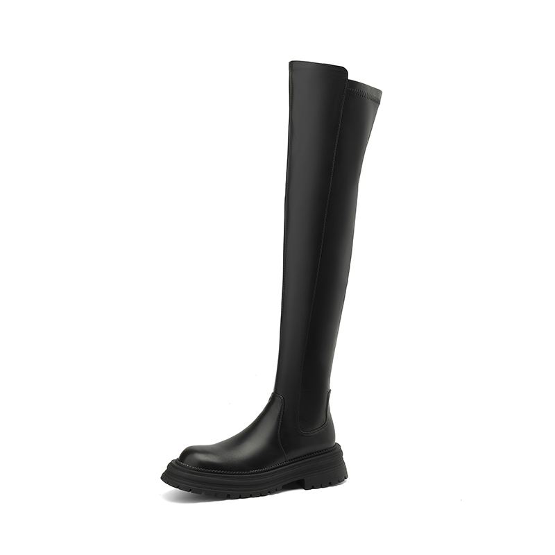 Krazing Pot Microfiber Autumn Winter Shoes Med Heels Flat Platform Size 42 Over-the-knee Boots Slip On Elastic Thigh High Boots