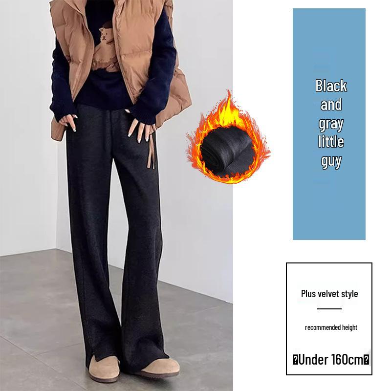 2025 Winter Women's Merino Wool Wide-Leg Velvet Pants - Petite, Thickened, Slim-Fit, Straight-Leg Design