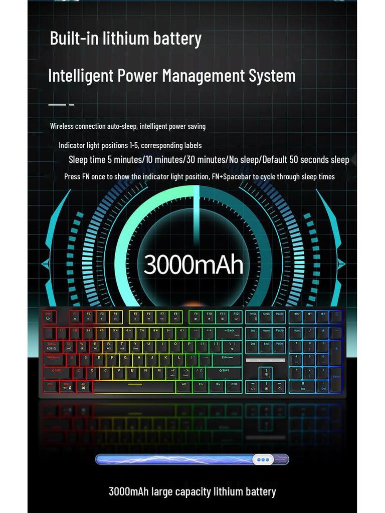 Chibao HW108 Silent Mechanical Keyboard, Red/Tea Axis, 3-Mode, Colorful Lighting for Gaming & Office.