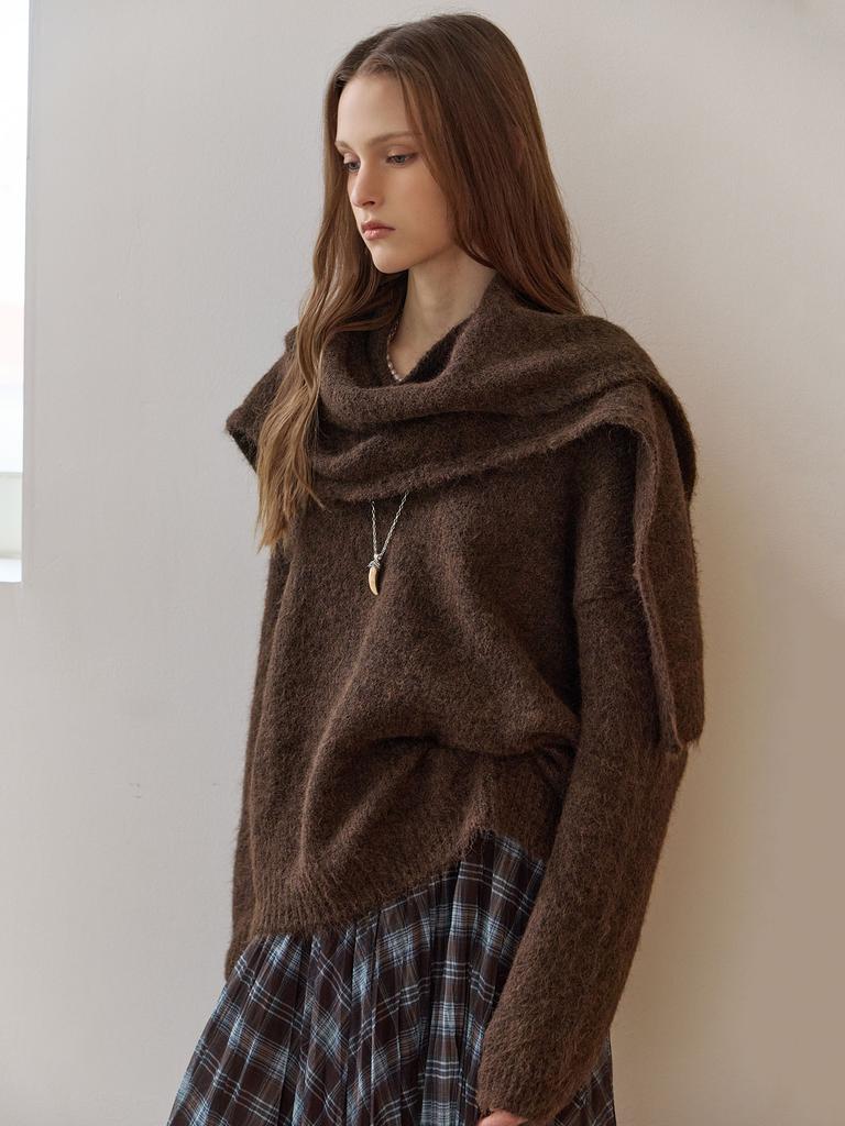 MAXZA V-Neck Loose Fit Knit & Shawl Set