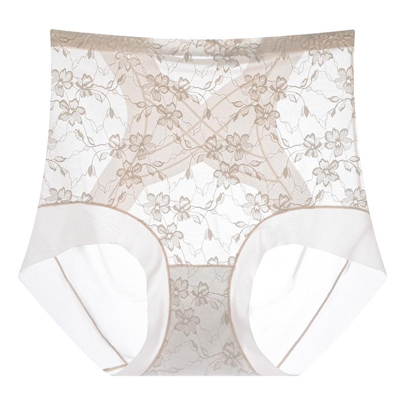 Women's Summer Lace Jacquard 10A Antibacterial High Waist Belly Lift Hip No Trace Breathable Briefs