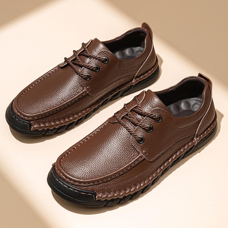 Men's Casual Leather Shoes 2025 Autumn and Winter New First-layer Cowhide Men's Shoes Low-top Middle-aged and Elderly Shoes Soft-soled Dad Shoes