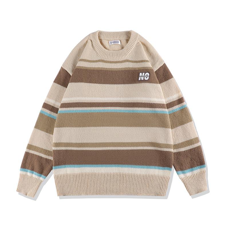 Pulover pentru bărbați cu dungi largi, cu decolteu, toamnă, supradimensionat, tricotat, iarna, tricotaje calde