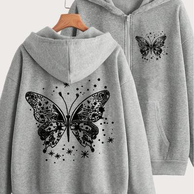 Art Butterfly Print-Y2K Casual Style Zipper Hoodie - Stylish and Comfortable Zipper Jacket, Stylish and Casual Jacket Comfortable Fabric