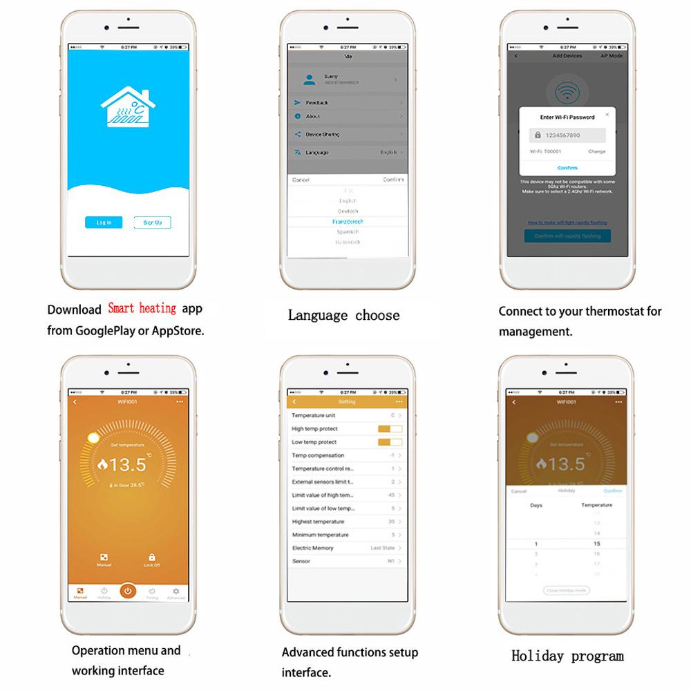 HY607 LCD Digital Display Intelligent Temperature Controller Phone APP WIFI Voice Control Electric Floor Heating Control Programmable Multipurpose Too
