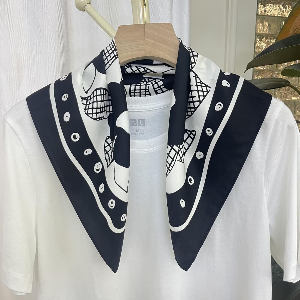 New Handmade Printed Flower Square Scarf Small High-end Versatile Sunscreen Scarf Thin Decorative Scarf for Women