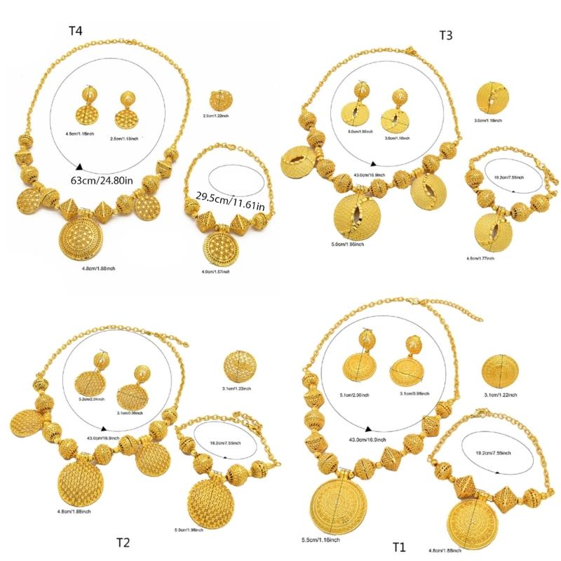 Gold Color Necklace Earring Wrist Chain and Rings Set For Bridal And Party Nigerian Weddings and Engagement Parties