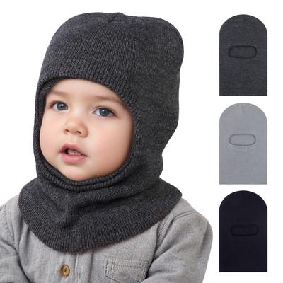 Children Winter Hat with Integrated Scarf Yarn Knitted Cap Ear Protection Solid