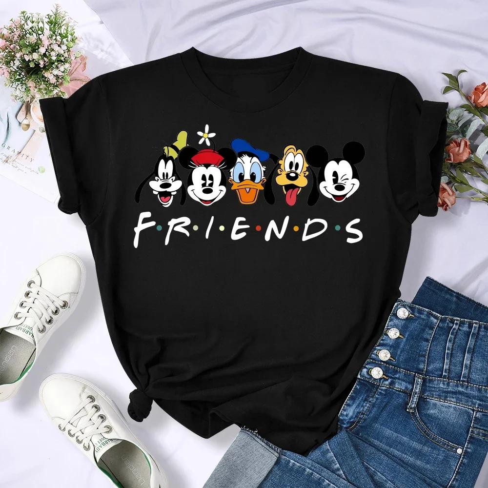 Miniso Disney Family Vacation T Shirt Kawaii Mickey Minnie Donald Duck Print Fashion Clothes Casual Women T-shirt Camiseta Mujer