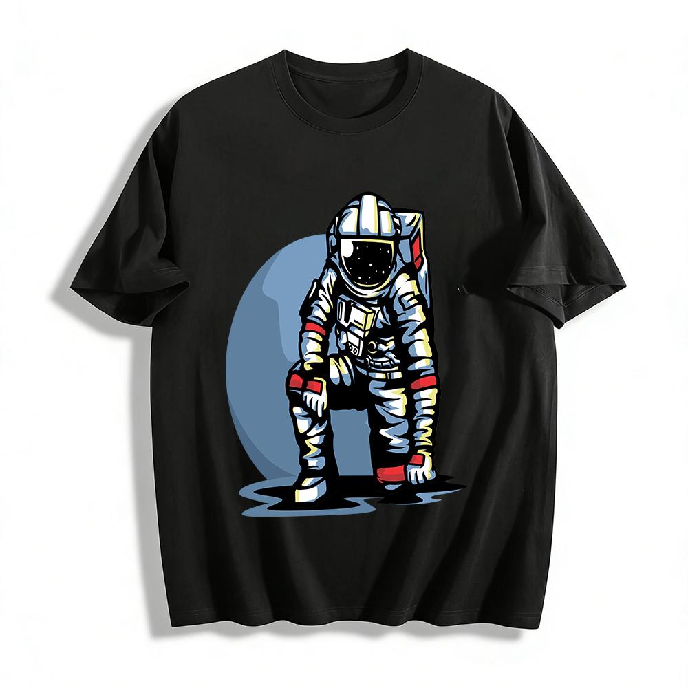 Cool Astronaut Print Casual T-Shirt Unisex Loose Breathable Top Pure cotton T-shirt XXS