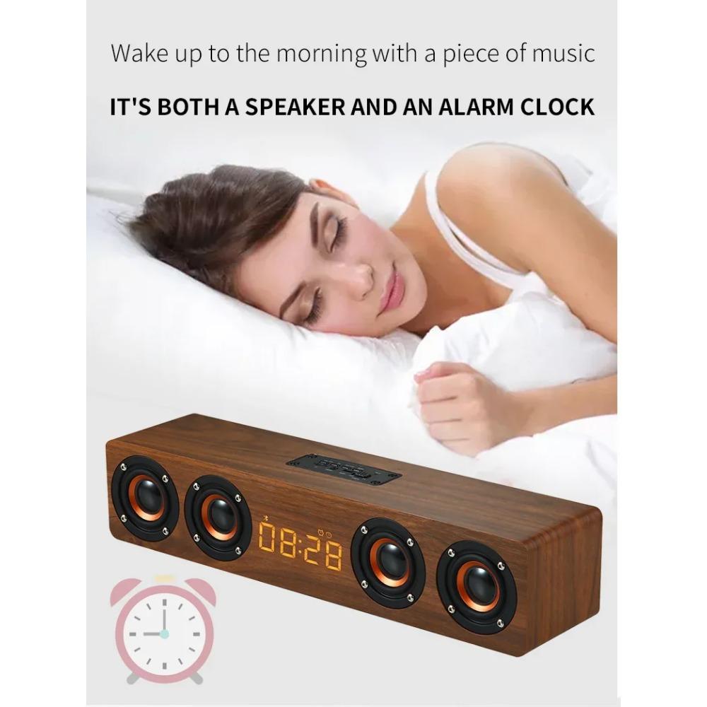 Wooden Soundbar Bluetooth Speaker Music Acoustic System 40W HIFI Stereo Music Surround LED Display Outdoor Speaker With FM Radio