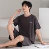Pure cotton pajamas men's summer breathable simple thin round neck pullover loungewear loose casual short-sleeved shorts set