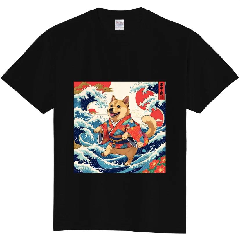 

Shiba Inu Kimono T-Shirt Japanese Wave Ukiyo-e Art Dog Graphic Tee Streetwear L