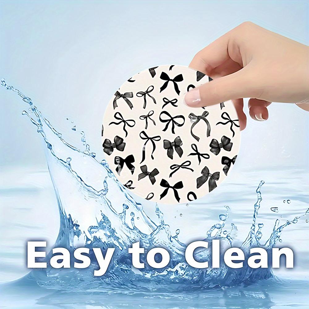 2pcs Black Bow Tie Car Cup Holder Coasters - Non-Slip Rubber Drink Mats with Elegant Bow Tie & Leaf Pattern, Fit for Car Cup Holders