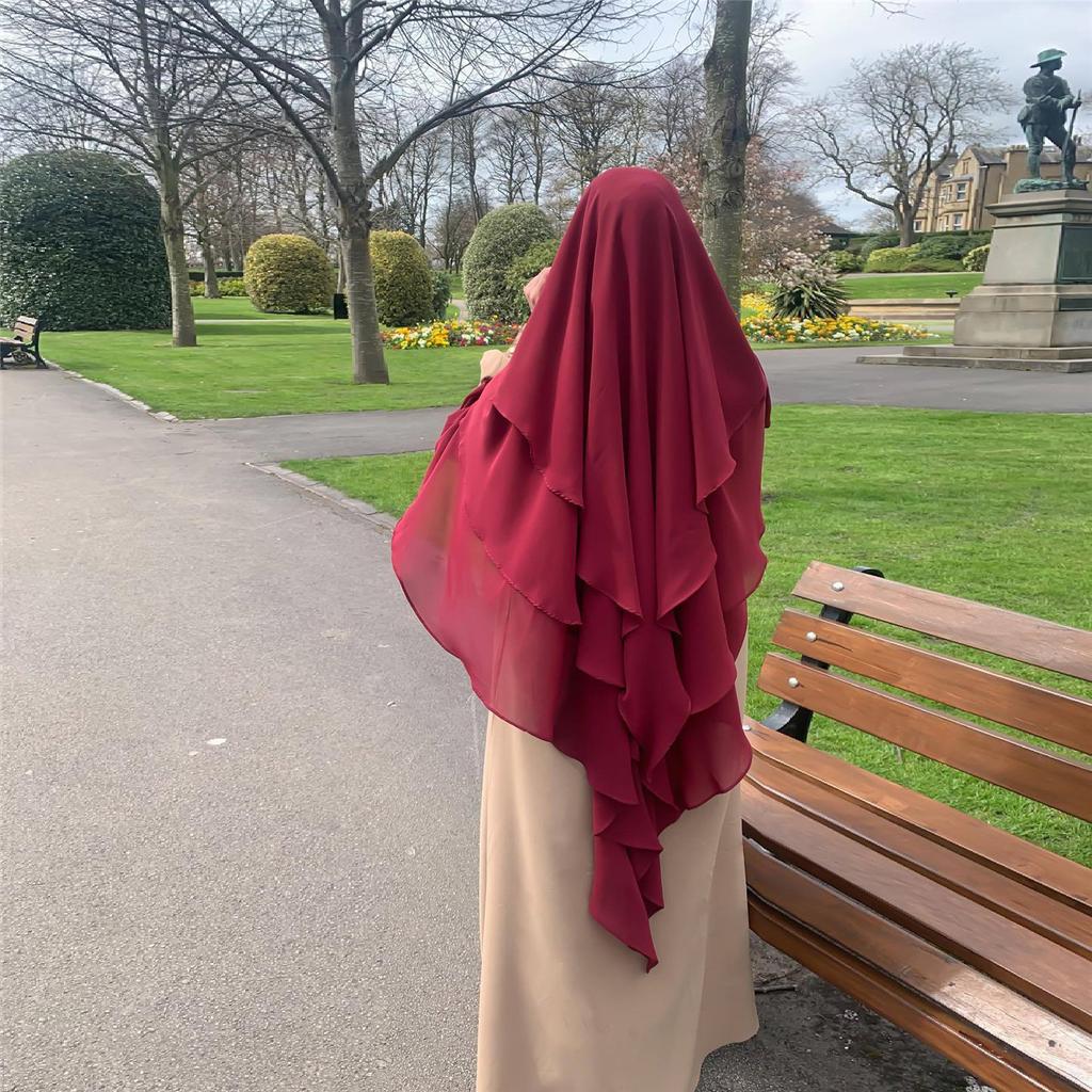 Plain Three-Layer Chiffon Hijab Prayer Khimar Solid Color Arabian TüRkiye Shawl Headscarf 136*120cm