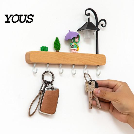 Space Saving Organizer for Keys Key Holder with 6 Hooks, Solid Wood Entryway Rack, Wall No Drill Rack Mounted Hook Pet Leashes And Hats Nail