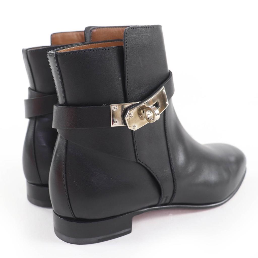 Ausgezeichnete HERMES Kurzstiefel Neo Kelly Schnalle Leder schwarzes Leder Damen 35.5 Gebraucht