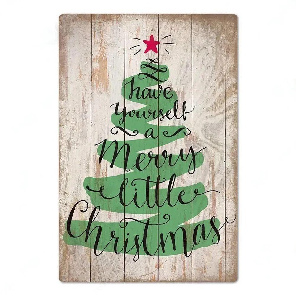 Vintage Christmas Metal Tin Sign Home Festive Wall Decor