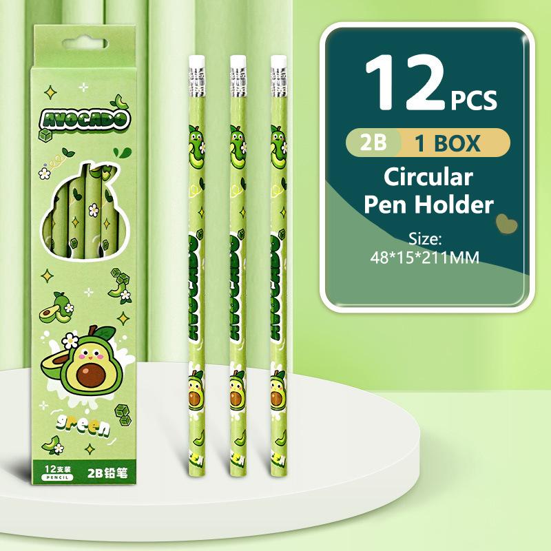 

12 шт. Мультяшный милый деревянный карандаш 2B с ластиком, инструмент для письма и рисования, эскизный карандаш, школьные и офисные принадлежности, студенческие канцелярские товары, подарки