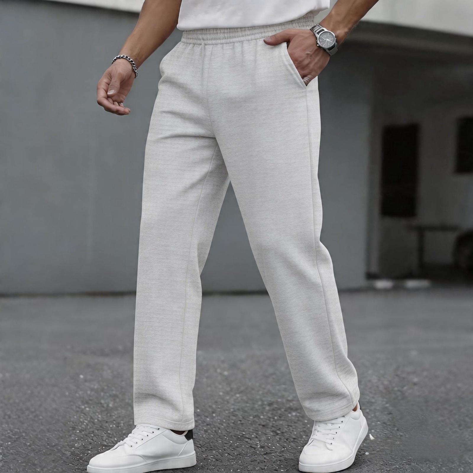 

Men s Elastic Waist Drawstring Pants Wide-fit Long Pants XL білий