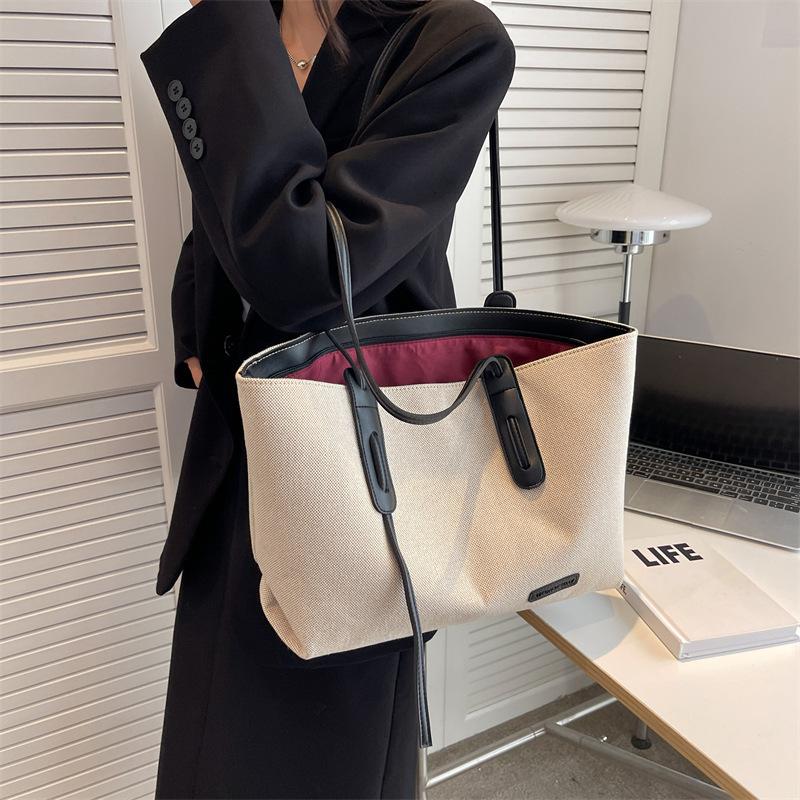 Ny avslappnad damväska med stor kapacitet axelväska canvasväska student klass pendling toteväska