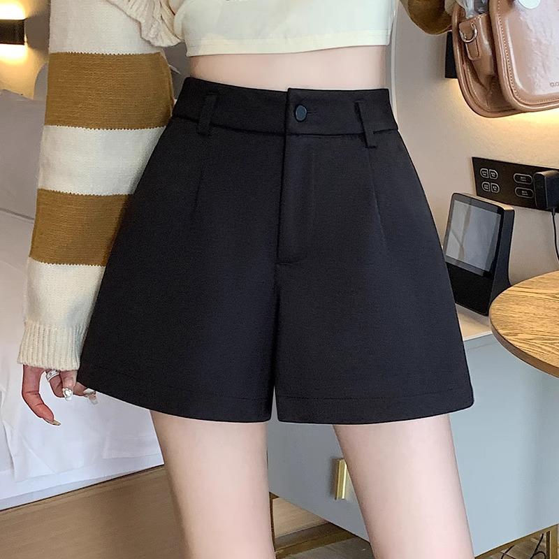 

Women s Black Woolen High-Waisted A-line Shorts - Autumn/Winter Casual Booty Shorts 4XL