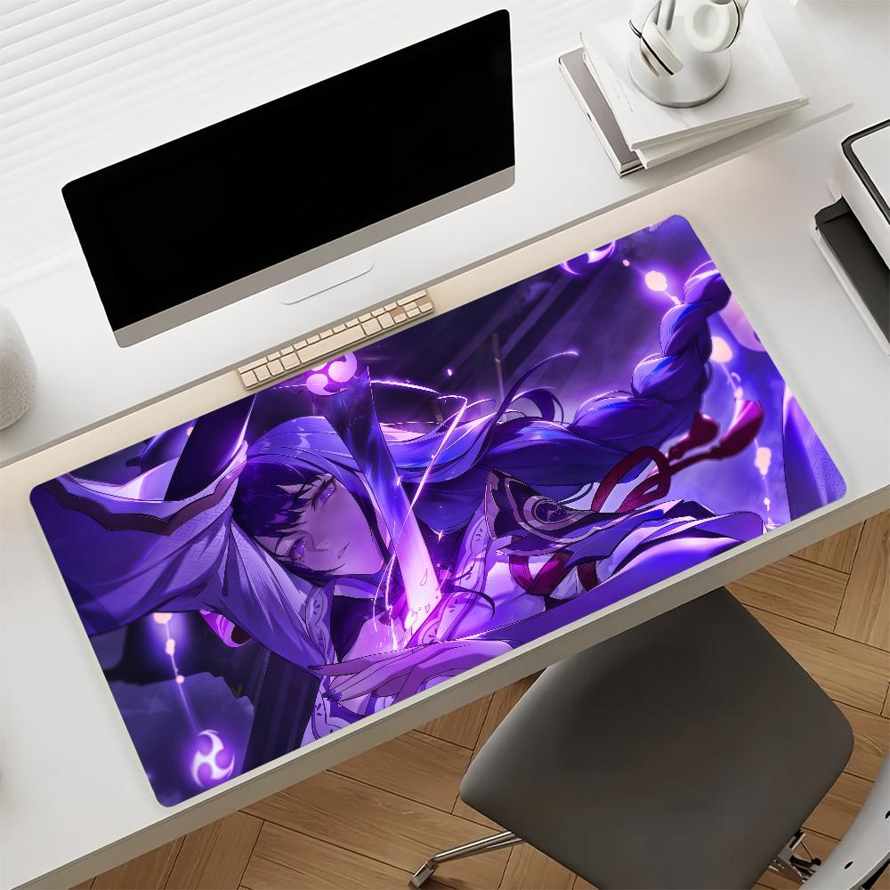 Genshin Impact Raiden Shogun Large Gaming Mouse Pad Nonslip Rubber Base Xxl Deskmat For Laptop Pc Gamer Home Office Decor