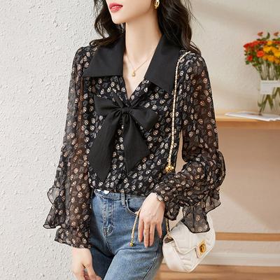 Nouvelle mode Printemps, Été et Automne Chemisier à manches longues, Chemise en mousseline à fleurs, Chemise Chic Jolie pour le travail, Tempérament