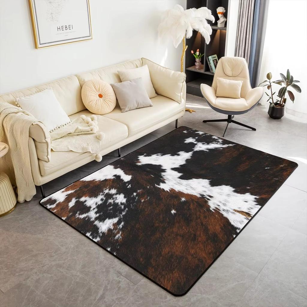 Animal Skin Pattern Area Rug Cow Fur Pattern Print Rug Rustic Farm Animal Carpet for Non Slip Door Mat Sofa Table Floor Rug
