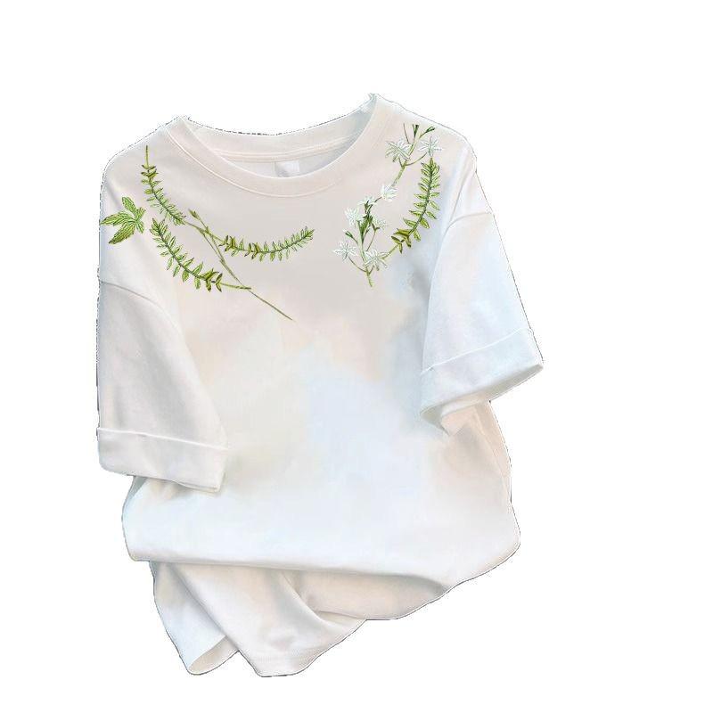 Unisexowa koszulka z krótkim rękawem z bawełny o dużej gramaturze w stylu retro w koreańskim stylu - Luźny krój, letni trend