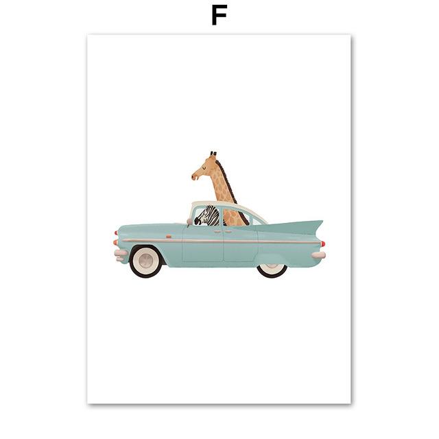 Cartoon Auto Giraffe Elefant Affe Bär Wand Kunst Leinwand Malerei Nordic Poster Und Drucke Tier Wand Bilder Kinderzimmer Dekor