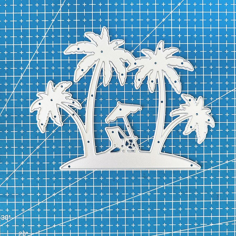 

Летние каникулы Пляж Кокосовая пальма Пляжное кресло Зонтик Металлические вырубные штампы для DIY скрапбукинга Папка для тиснения Трафарет Фотоальбом Декоративный dies серебряный