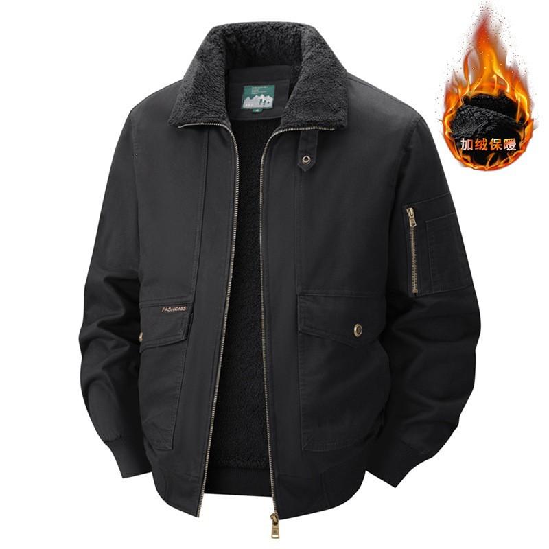 Mens Winter Warm Cotton Workwear Jacket Business Casual Outerwear Plus Size Thick Lined Collar Coat