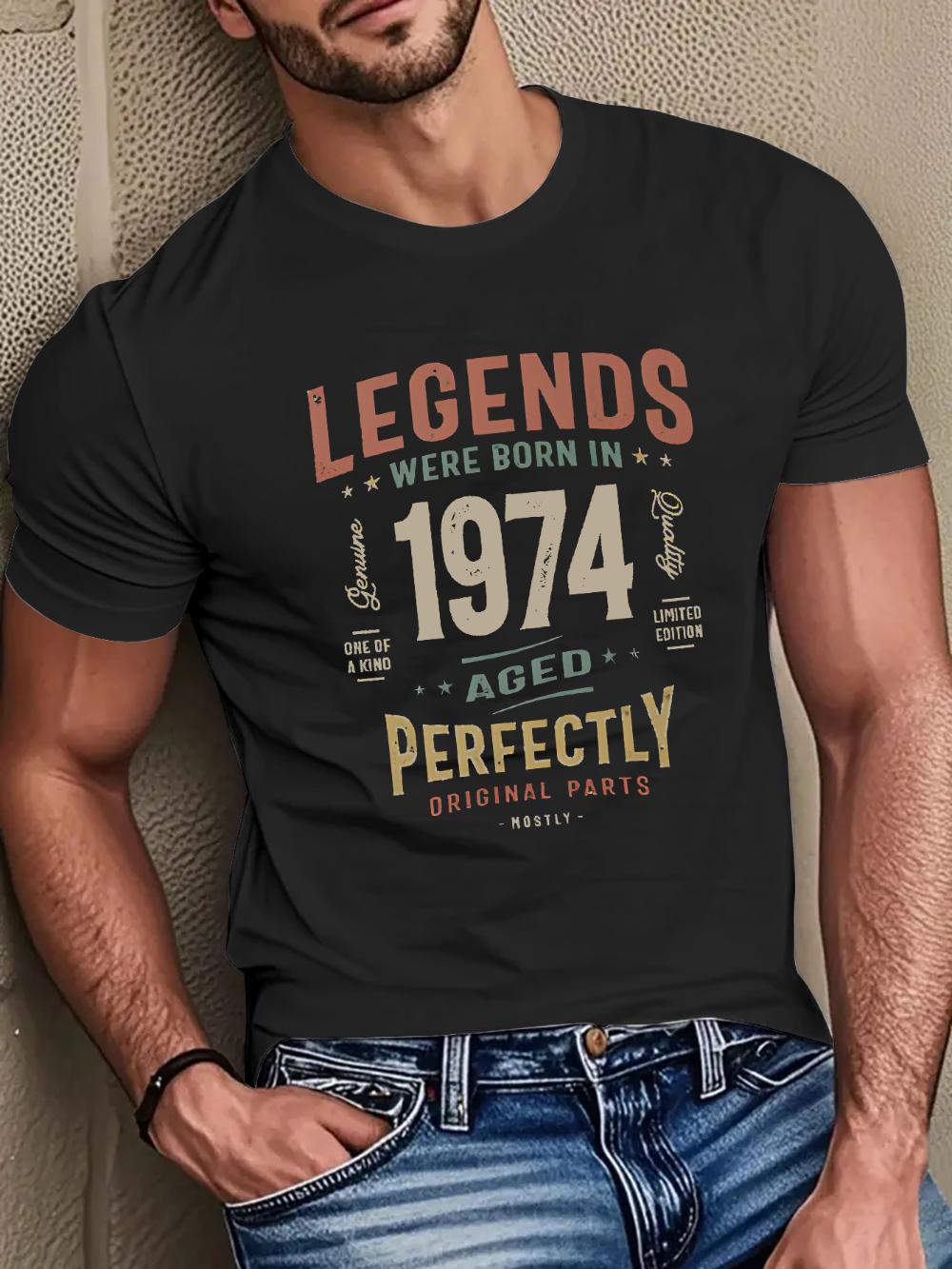 

1974 Limited Edition Retro Theme Print Soft and Trendy Short Sleeve T-Shirt for Those Born in 1974 Men s T-shirts for Summer 5XL різнокольоровий