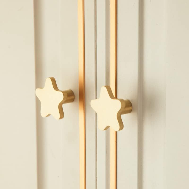 Decorative Brass Kitchen Cabinet Knobs Gold Star Drawer Dresser Knob Pulls Furniture Cupboard Handles Modern (4), Medium
