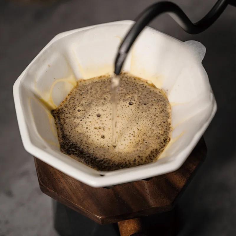 Åttkantig handkaffefilterkopp keramik svartvit hushållsåttkantig droppfiltertratt