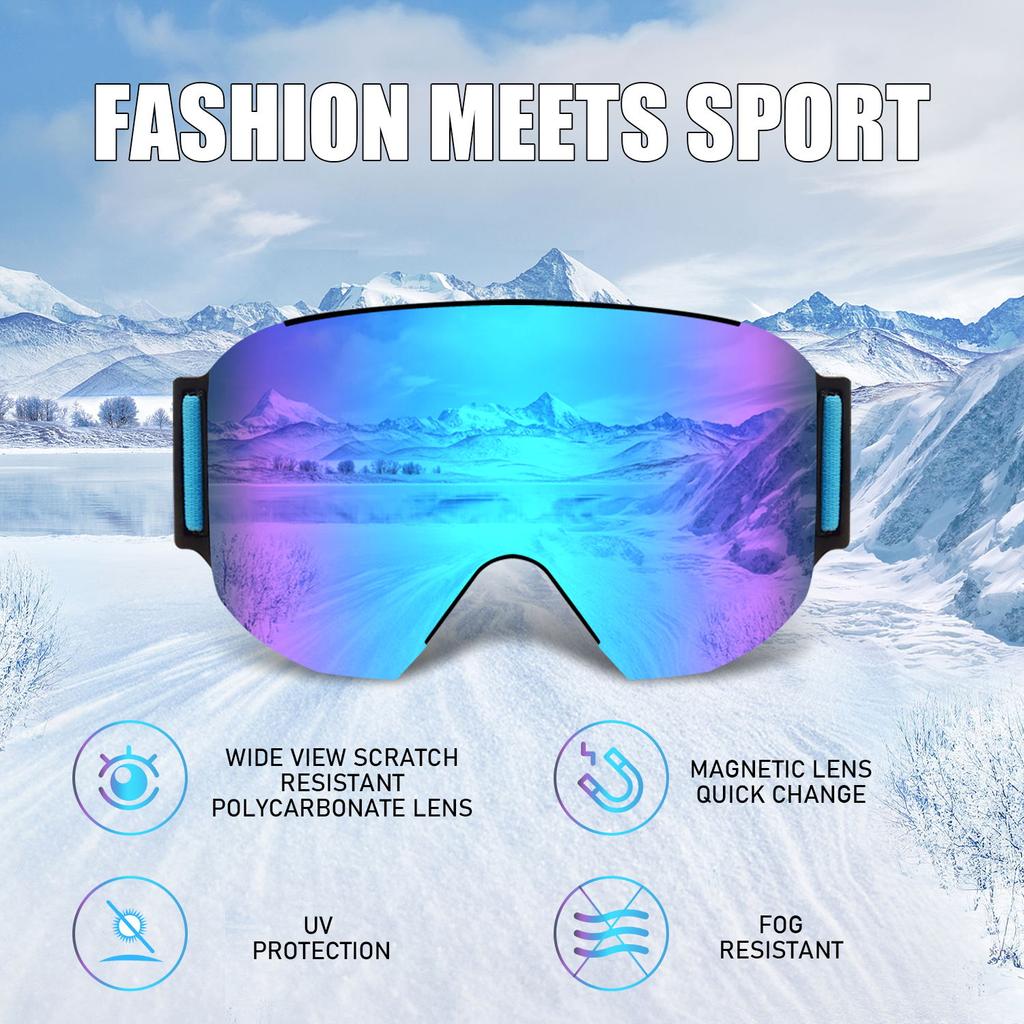 NICESEEM K018 Custom Anti-UV Winter Sport Ski Eyewear Cylindrical Magnetic Snowboard Goggles Magnet Electroplated Dazzling