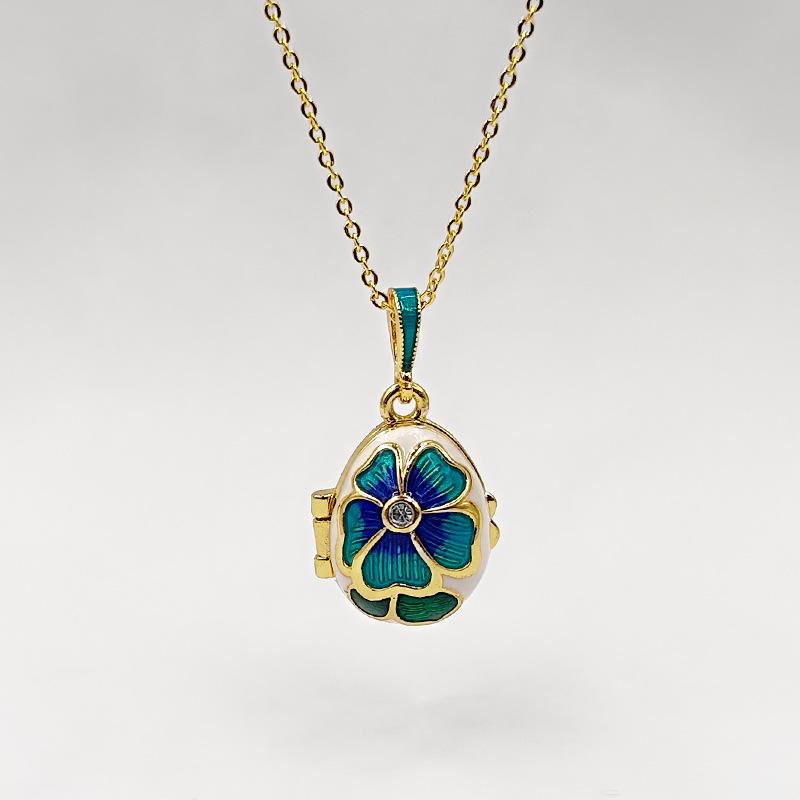 Open and Close Hot Egg Micro-inlaid Zircon Flower Pendant Fringed Copper Gold-plated Enamel Necklace
