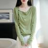 Winter Tencel Wool Blend Knit Cardigan Womens One Shoulder Long Sleeve Loose Top