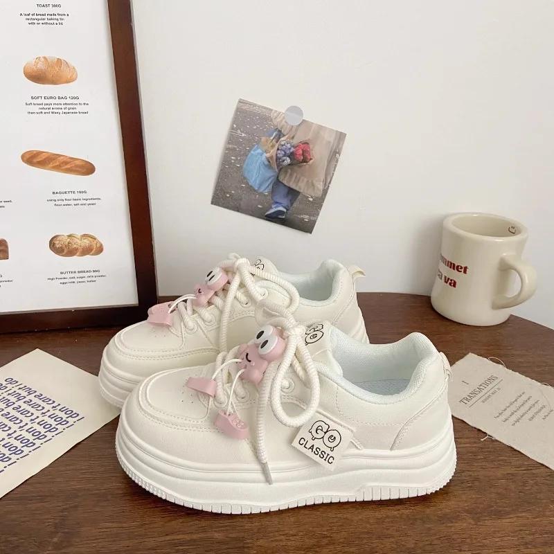 Big Eyes Cake Board Shoes 4.0 Thick Soled Height Increasing Shoe for Women's Outdoor Leisure Shoes Breathable Mesh White Shoes