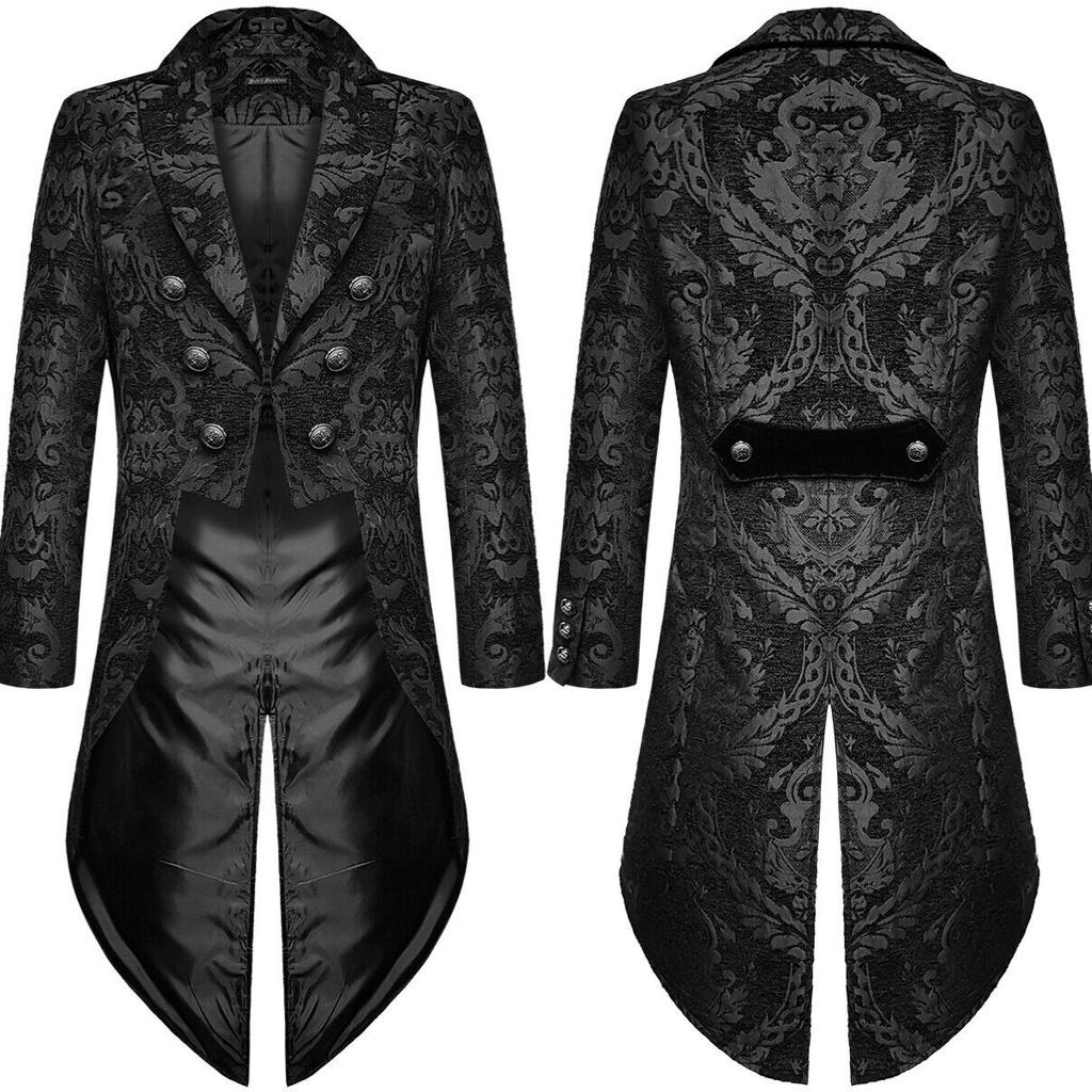Men Victorian Coat Costume Black Tuxedo Halloween Cosplay Costume Tailcoat Gothic Steampunk Trench Frock Outfit Overcoat