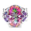 Glitter Flower Bud Inlaid Rainbow Rhinestone Bridal Ring Engagement Jewelry Gift