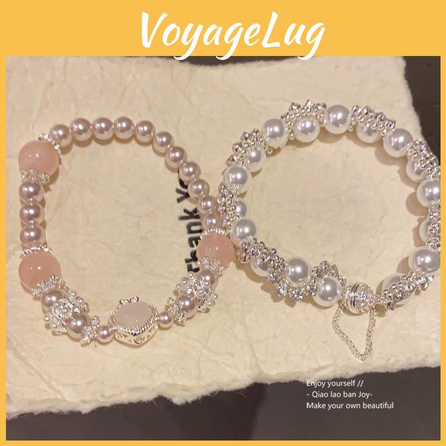 Pearl Crystal Heart Bead Bracelet With Stretchy Design For Women Gift