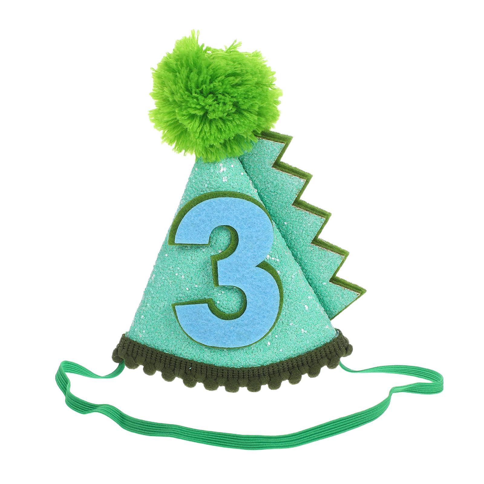 

Birthday Party Hat For Kids Dinosaur Cone Shaped Hat With Sequin 3 Celebration Headwear For 1-5 Years Old (Random Number Color)