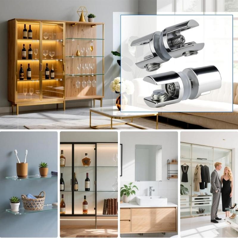 Pack of 5 Double Glass Shelf Brackets for 5 10mm Glass High Load Capacity Suitable for Bathroom & Office Environment