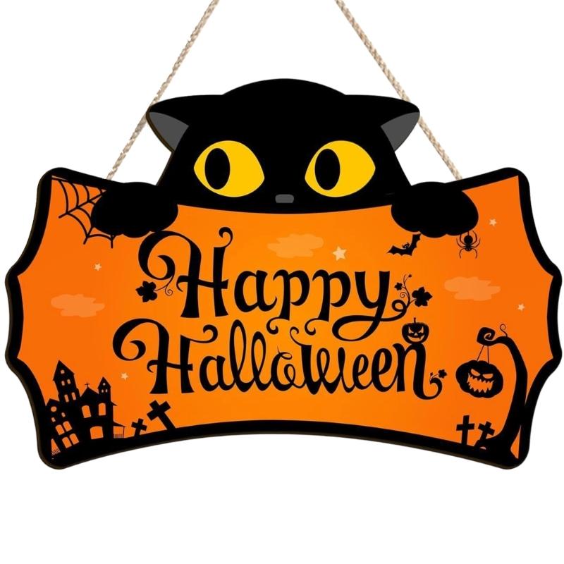 Handcrafted Wooden Halloween Door Hanger With Spooky Skeleton And Pumpkin Artwork Holiday Wooden Signboard